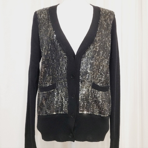 BCBG Maxazria S Merino Wool Sequin Cardigan Sweater - Picture 1 of 8